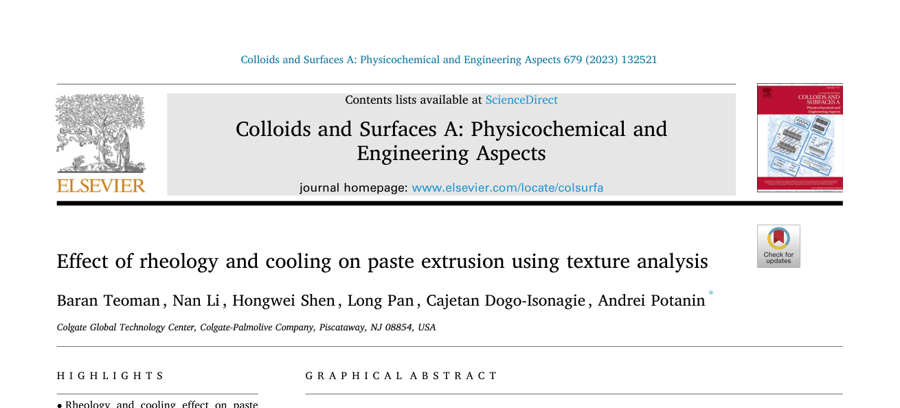 Effect of rheology and cooling on paste extrusion using texture analysis — journal paper header