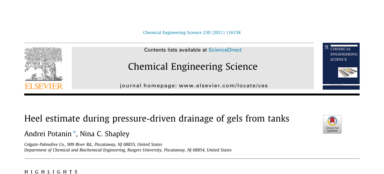 Heel estimate during pressure-driven drainage of gels from tanks — journal paper header