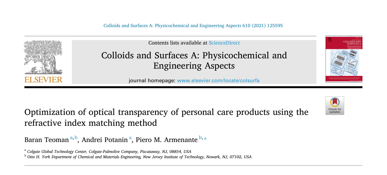 Optimization of optical transparency of personal care products using the refractive index matching method — journal paper header