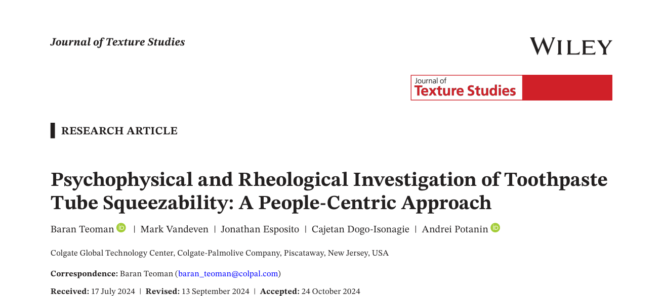 Psychophysical and Rheological Investigation of Toothpaste Tube Squeezability: A People-Centric Approach — journal paper header