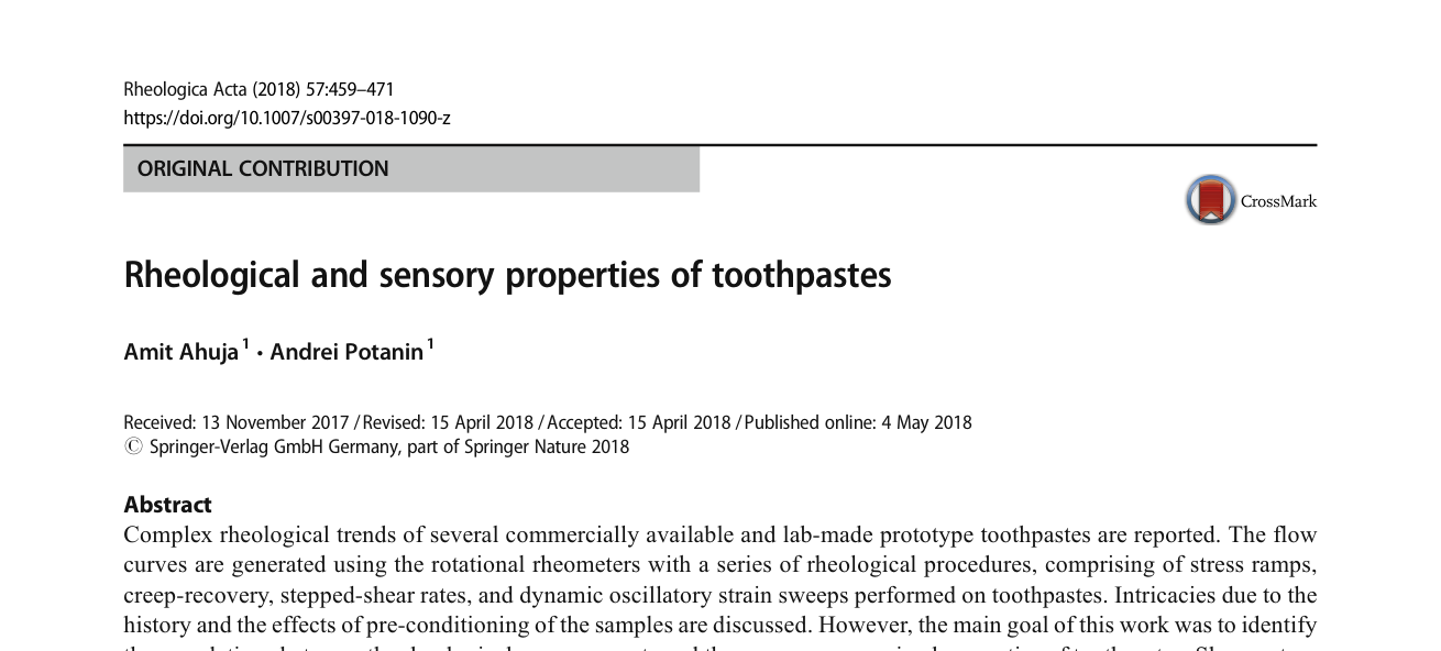 Rheological and sensory properties of toothpastes — journal paper header