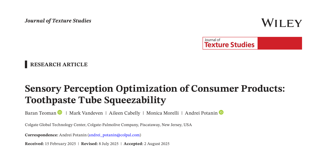 Sensory Perception Optimization of Consumer Products: Toothpaste Tube Squeezability — journal paper header