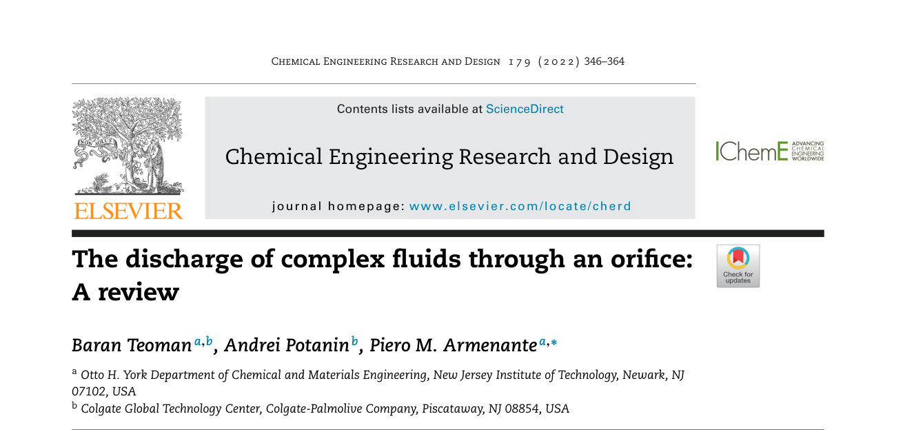 The discharge of complex fluids through an orifice: A review — journal paper header