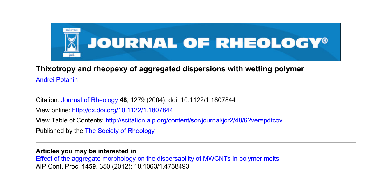 Thixotropy and rheopexy of aggregated dispersions with wetting polymer — journal paper header