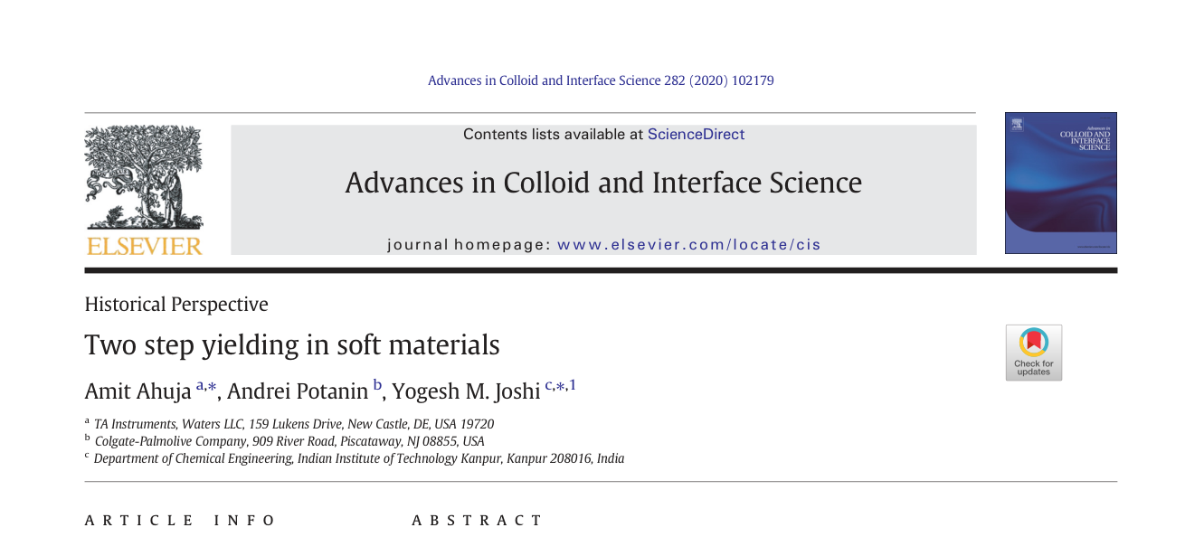 Two step yielding in soft materials — journal paper header